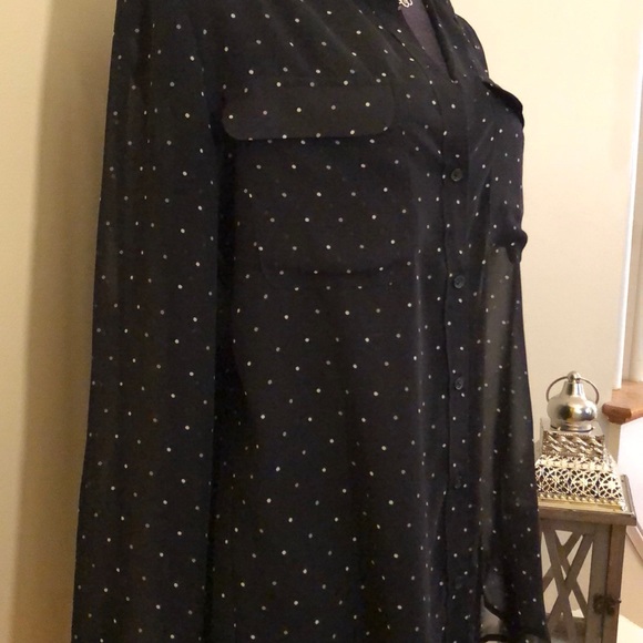 Sheer black & white button down top EUC!! - Picture 6 of 6